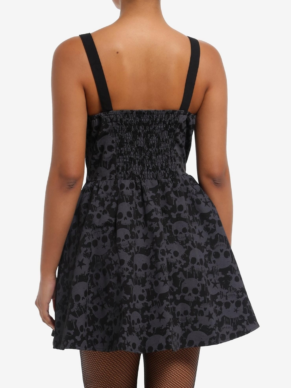 Black & Grey Skull Grommet Strap Mini Dress - Picture 3 of 6